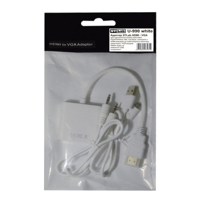 Перехідник HDMI M to VGA F (з кабелями аудіо і живлення від USB) ST-Lab (U-990 white) Вінниця - фото 6