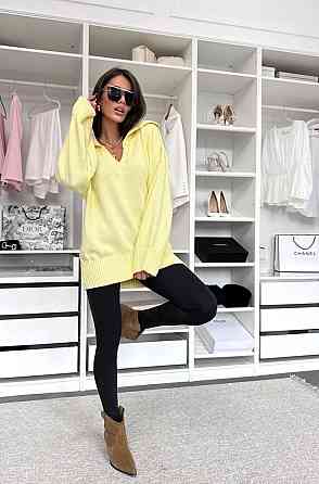 Стильный женский удлиненный свитер оversize с воротником поло Одесса