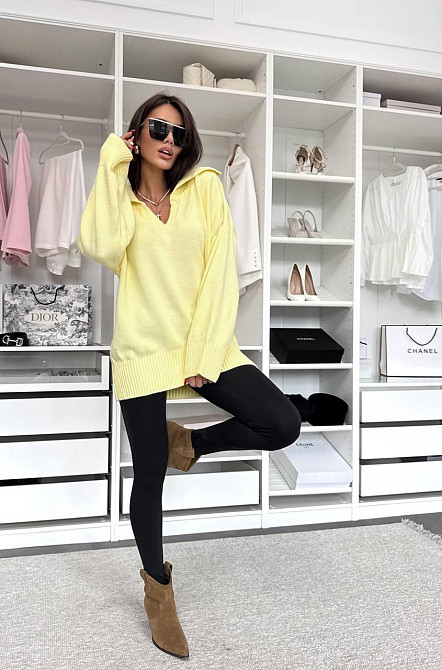 Стильный женский удлиненный свитер оversize с воротником поло Одесса - изображение 5