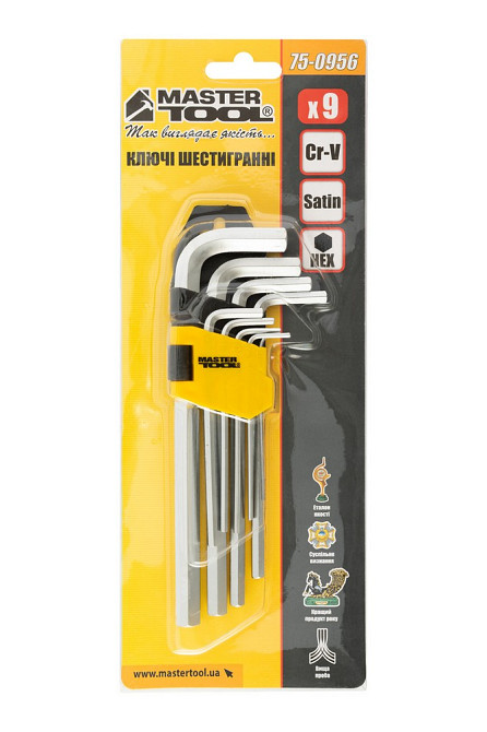 MASTERTOOL Ключі шестигранні MASTERTOOL Long Arm CrV 1,5-10 мм 74-172 мм набір 9 шт 75-0956 Коломия - фото 9