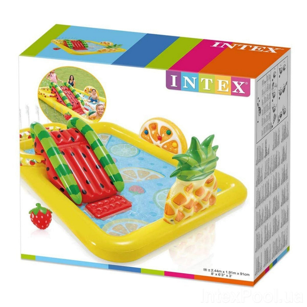 Детский надувной игровой центр бассейн INTEX 57158 «Фрукты» 244x191x91 см с горкой Киев - изображение 4