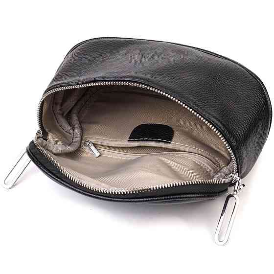 Напівкругла сумка через плече з натуральної шкіри 22079 Vintage Чорна Київ