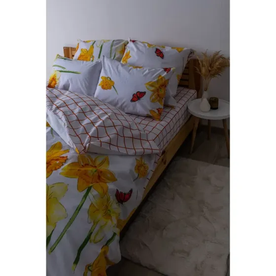 Постільна білизна полуторна бязь ТЕП SOFT DREAMS постіль полуторка квіти нарциси жовтий+білий Одеса