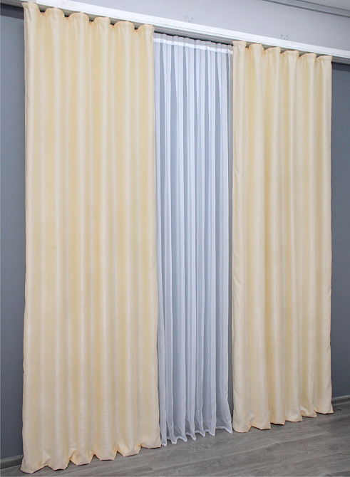 Комплект готових штор VR-Textil Льон Парма № 1350ш Бежевий 150х270 см 2 шт (33-0174) Київ - фото 4