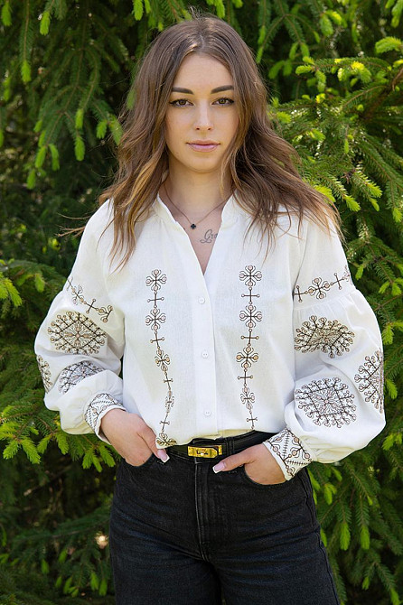 Женская вышиванка - рубашка с длинным рукавом льняная топ Киев - изображение 1