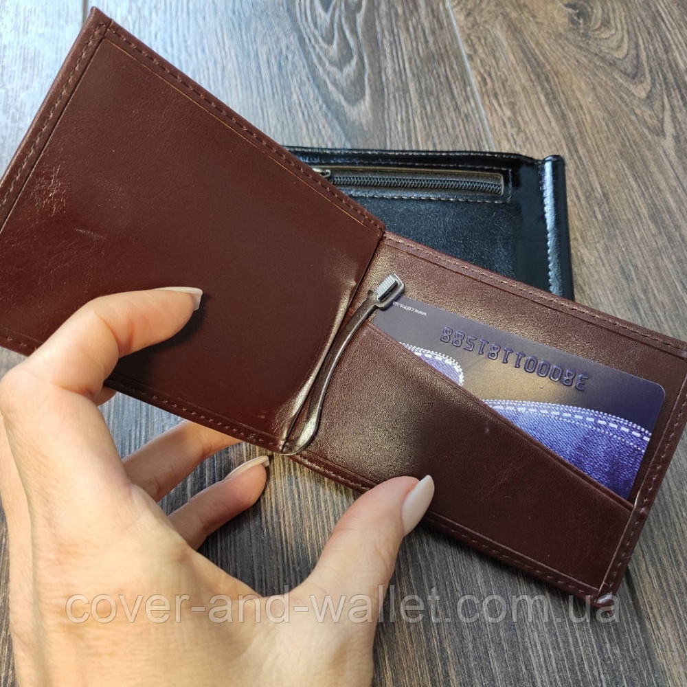 Затискач для грошей на магнітах із монетницею (коричневий) Київ - фото 3