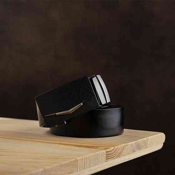 Ремень мужской c матовой зернистой вставкой на пряжке Vintage 20333 Черный Киев