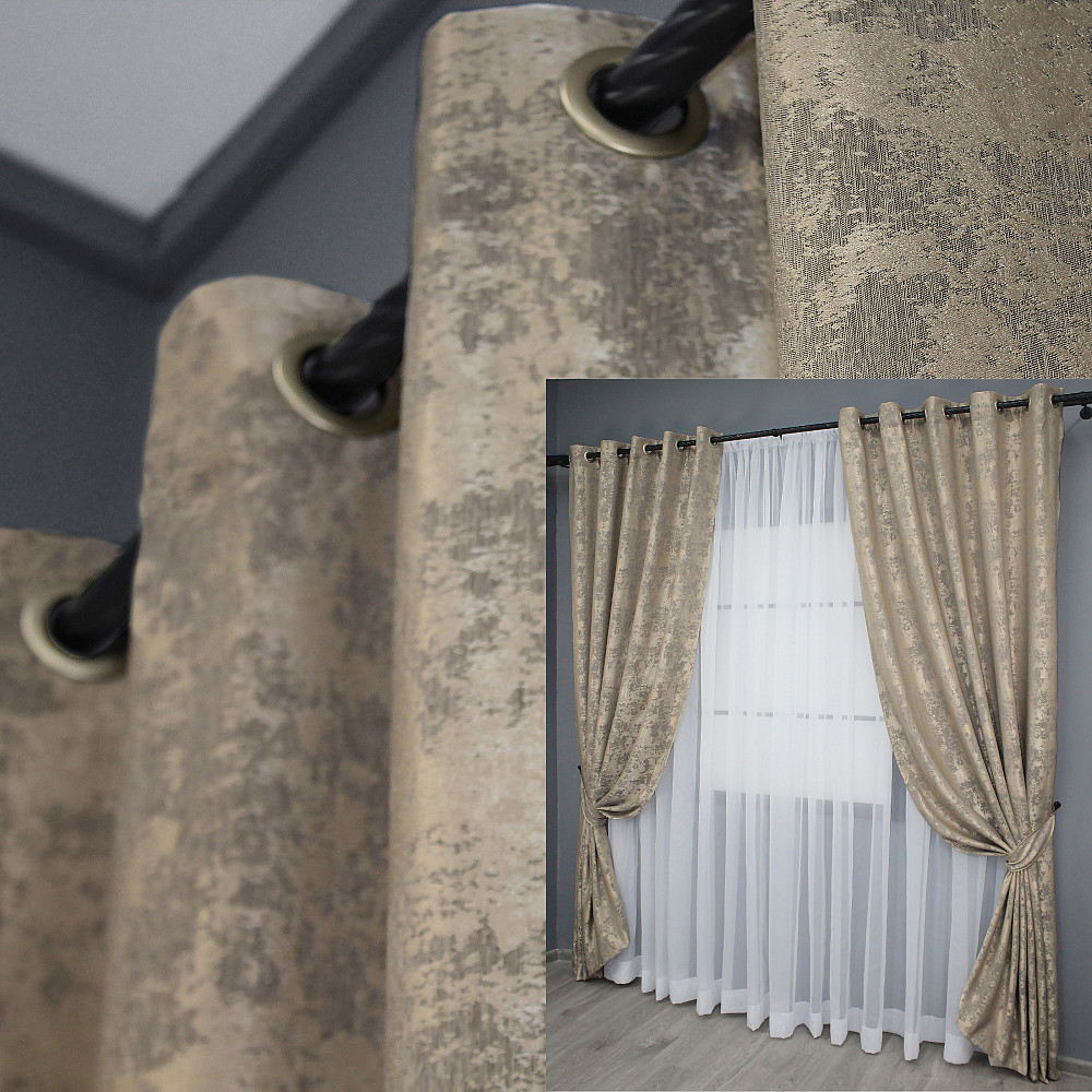 Комплект штор на люверсах VR-Textil Жаккард Sultan YL № 1208ш бежево-серый 150х250 см 2 шт (37-0009) Киев - изображение 1