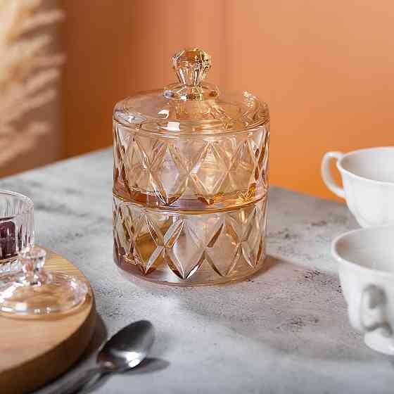 Цукерниця скляна із кришкою дворівнева Ø 10 см ваза конфетница коричнева HP-YH-81 Коломия