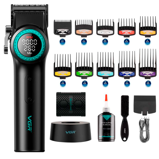Машинка для стрижки VGR V-001 GGB (10 насадок) 4600 mAh LED дисплей Чорний Вінниця - фото 1