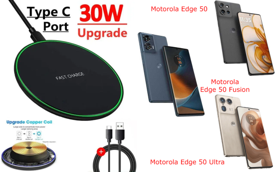 Беспроводное зарядное устройство Copper до 30W для Motorola Edge 50 Neo, Edge 50 Pro, USB-C, LED Киев