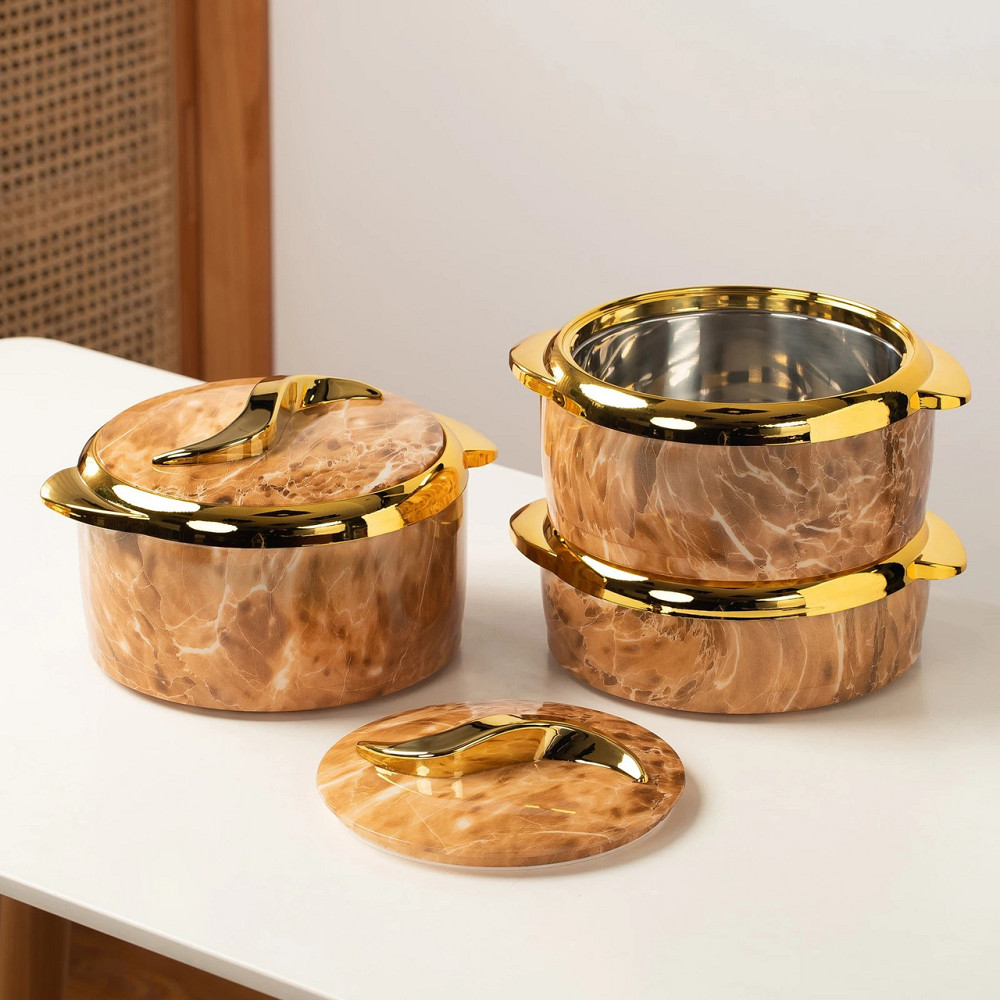 Набор термосов для еды 3в1 термоконтейнеры для сервировки стола, для хранения горячей и холодной пищи 2.5-2-1.5 л,коричневый Каменец-Подольский - изображение 8