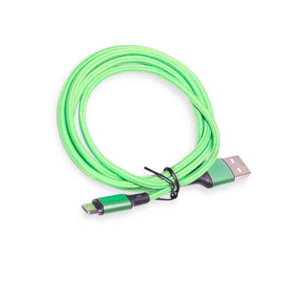 Кабель для зарядки USB - Micro USB, 1м, зеленый, круглый, ткан. оплетка Мукачево