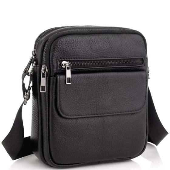 Сумка мужская через плечо Tiding Bag (17 х 21 х 5 см) борсетка из натуральной кожи Черный Киев