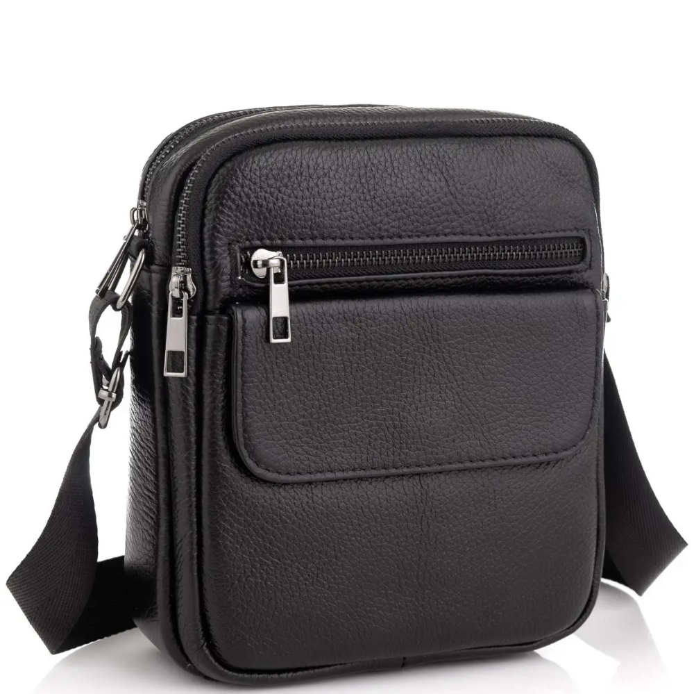 Сумка чоловіча через плече Tiding Bag (17 х 21 х 5 см) борсетка з натуральної шкіри Чорний Київ - фото 2