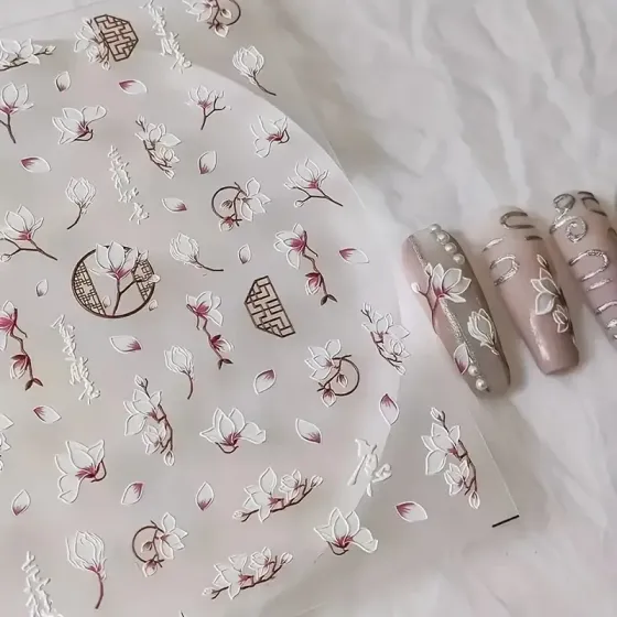 5D рельєфні наклейки для нігтів з лотосом – об’ємний дизайн манікюру Київ