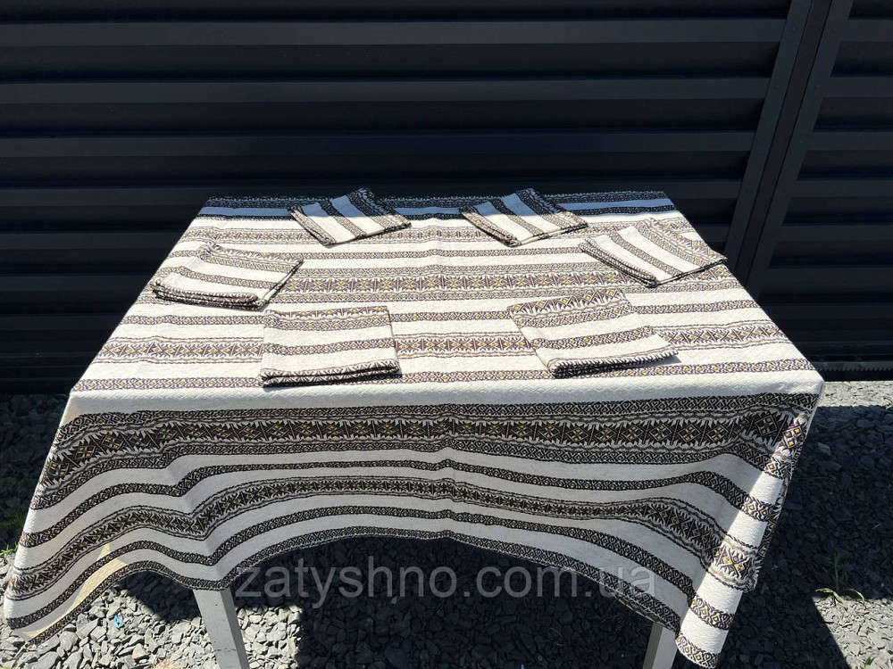 Вишита кавова скатертина на льону Київ - фото 4