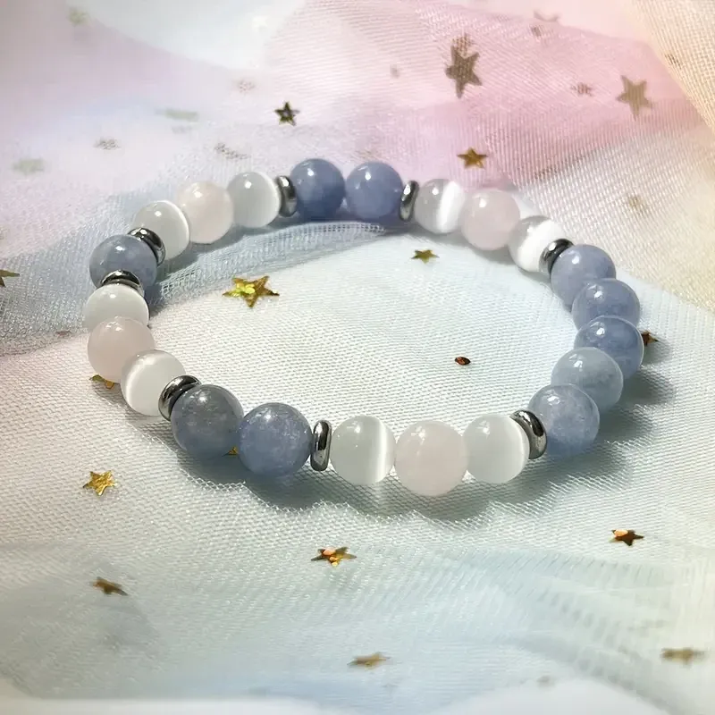 Браслет с аквамарином, розовым кварцем и селенитом – энергетический талисман гармонии и любви Киев - изображение 2