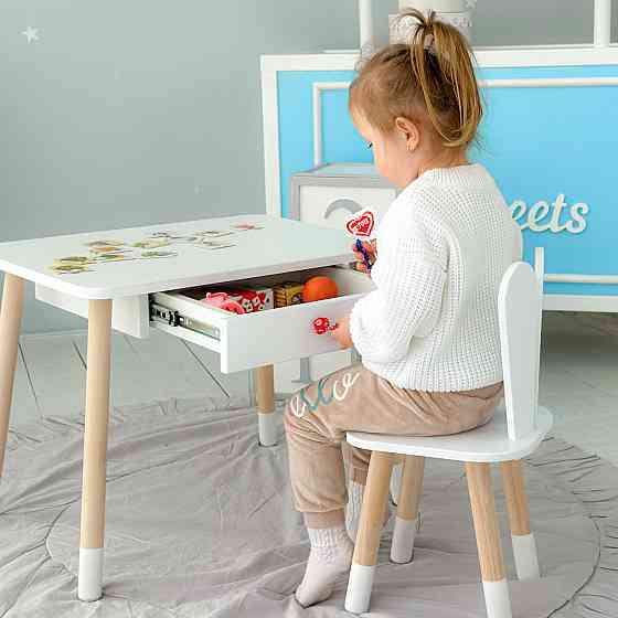 Дитячий столик з ящиком і стілець-кролик, білий Київ