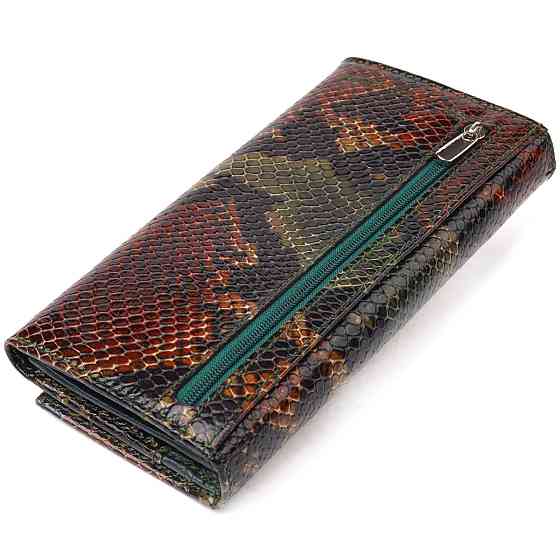 Горизонтальный женский кошелек из натуральной кожи с тиснением под змею CANPELLINI 21648 Разноцветный Киев