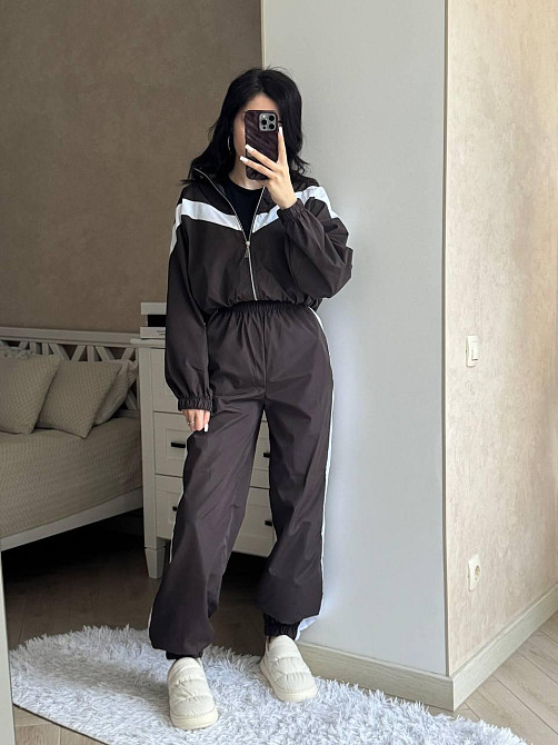 Женский плащевой костюм двойка: кофта и штаны в спортивном стиле плащевка эмми 42/44, Мокко Одесса - изображение 2