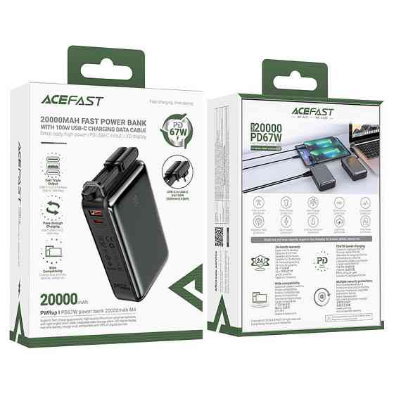 Павербанк 20000 mAh ACEFAST M4 PD67W швидка зарядка чорний power bank повербанк Одеса