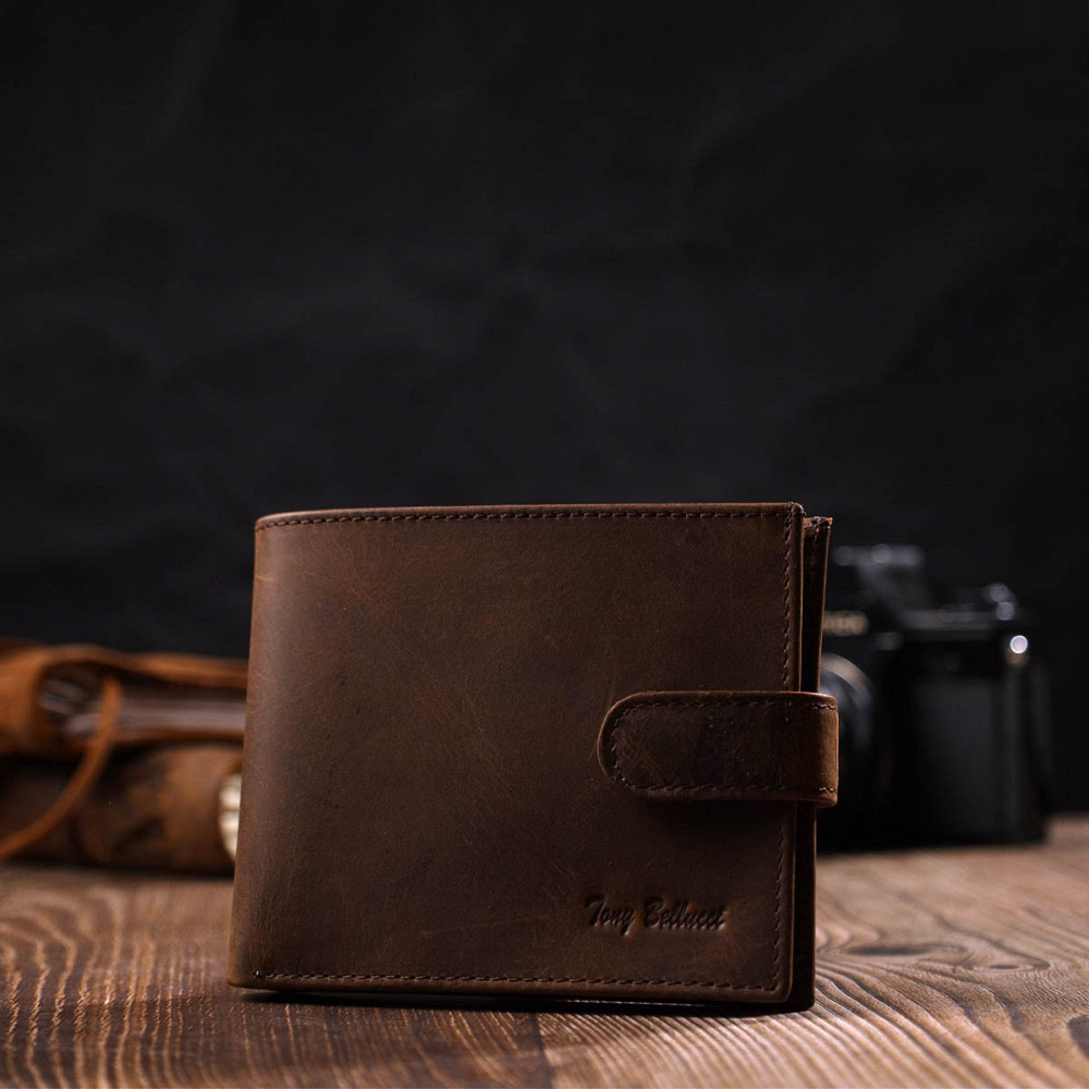 Вінтажний чоловічий гаманець з натуральної шкіри Tony Bellucci 22041 Коричневий Київ - фото 7