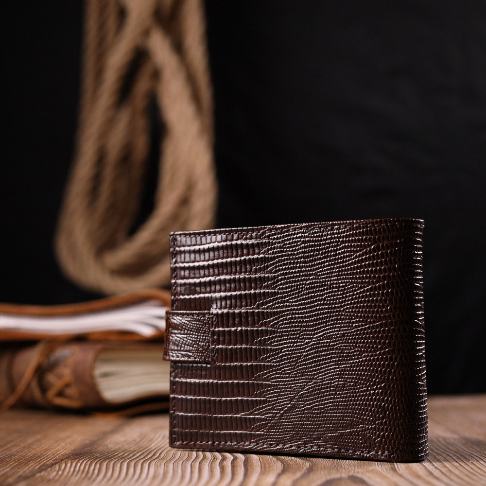 Практичный мужской кошелек из фактурной кожи KARYA 21036 Коричневый Киев - изображение 10