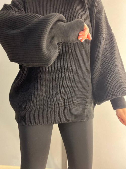 Свитер женский MIX RAY 6607 широкая модель оверсайз удлиненный, черный, one size Киев - изображение 6