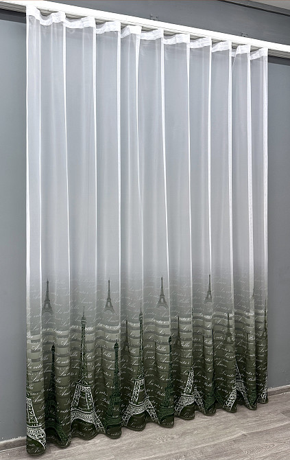 Тюль VR-Textil 1751т Нейлон з принтом Зелений з білим 350х270 см (42-0983) Київ - фото 3