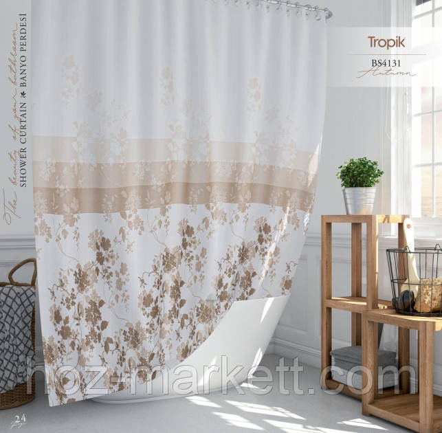 Тканевая шторка для душа Тропик 180 х 200 см Турция осень беж Харьков - изображение 1
