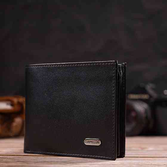 Классическое мужское портмоне из натуральной гладкой кожи CANPELLINI 21786 Черное Киев