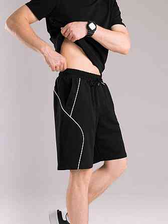 Чоловічі чорні шорти прямого крою весна/літо Pobedov Shape. Однотонні базові чоловічі чорні шорти Київ