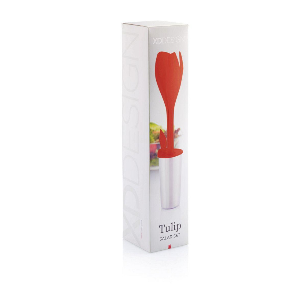 Набор для салата Loooqs Tulip (две ложки и стаканчик с крышкой) Серебристо--красный Киев - изображение 3