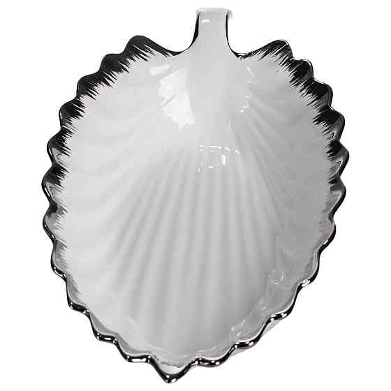 Yiwu Порцелянове блюдо для сервірування столу у формі листа 41×20×6,5 (см) Біле зі сріблом 2551 Коломия