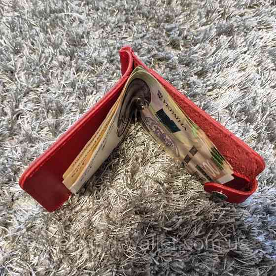 Красный кожаный женский зажим для денег на кнопке ST Киев