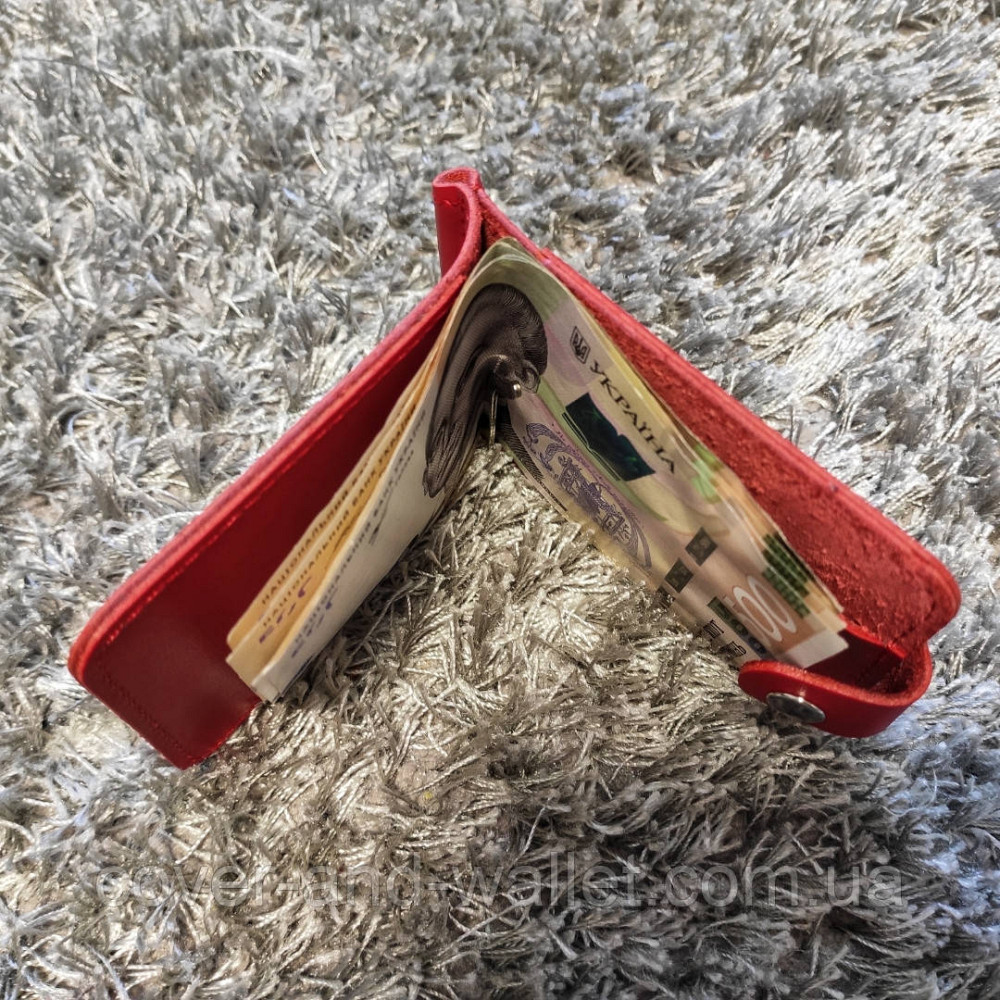 Червоний шкіряний жіночий затискач для грошей на кнопці Puos Київ - фото 4