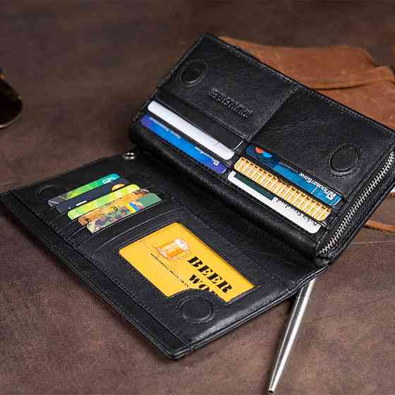 Вертикальний гаманець шкіряний жіночий ST Leather 19274 Чорний Київ