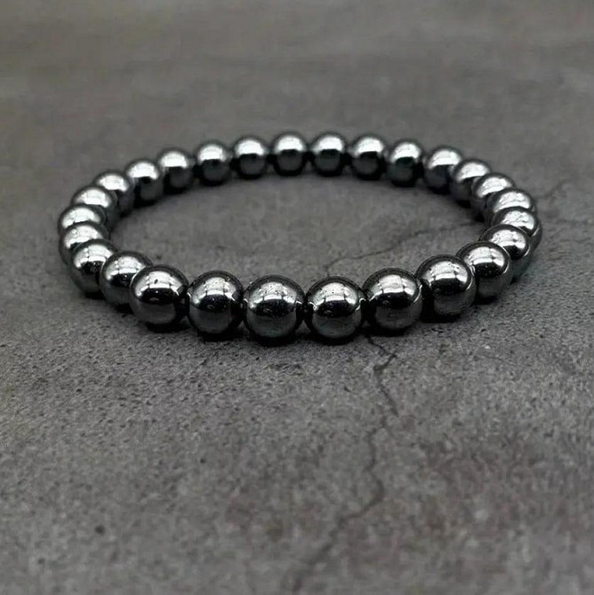 Гематитовий браслет 8 мм на резинці 19 см. Київ - фото 1