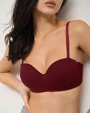 Бюстгальтер хлопковый в рубчик Nicoletta 80574 80B, Бордовый Киев