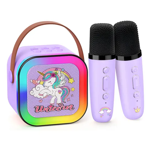 Дитяча караоке-система Unicorn з 2 бездротовими мікрофонами, RGB-підсвіткою, портативна, фіолетова Київ