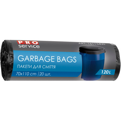 Пакеты для мусора PRO service Standard HD Черные 120 л 20 шт. (4820048486316) Винница - изображение 1