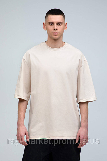 Набір футболкок оверсайз чоловічих 4 шт  "U0104-Cream-Brown-Dark Grey-Black" Київ - фото 2