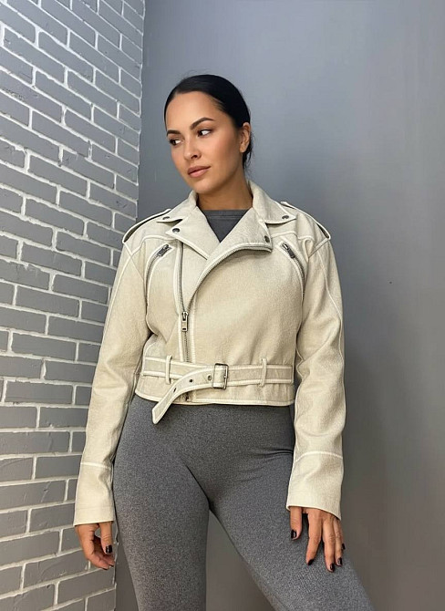 Куртка женская Aftf Basic 2466 винтажная косуха укороченная из экокожи серая, светло-серый, S Киев - изображение 17