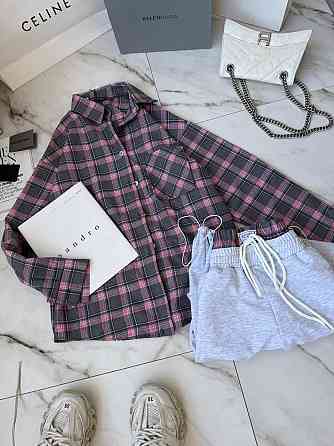 Женский повседневный костюм двойка: рубашка в клетку и штаны фланель + двунитка Серый 2, 48/52 Одесса