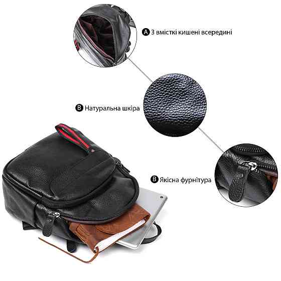 Шкіряний невеликий жіночий рюкзак Vintage 20675 Чорний Київ