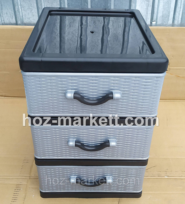 Комод тумбочка мини на 3 ящика серо-черная Харьков - изображение 3