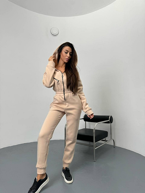 Жіночий повсякденний теплий комбінезон тринитка на флісі Бежевий, 44/46 Одеса - фото 3