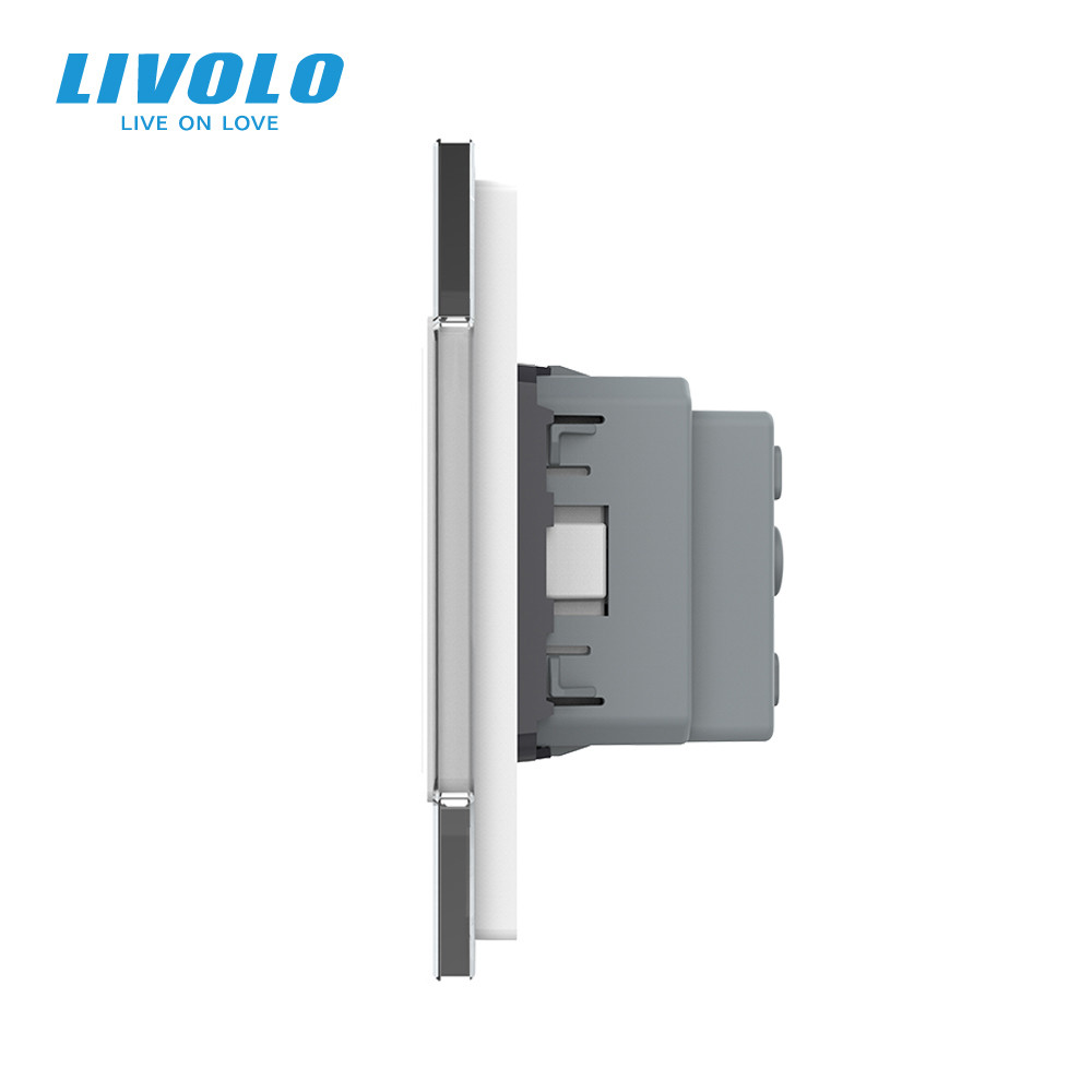 LIVOLO Подвійна електрична розетка з заземленням LIVOLO, біла, скляна рамка, шторки, 250В 16А ( Коломыя - изображение 7