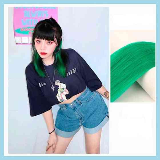 Накладне пасмо волосся кольорове на шпильках 60 см Зелений Вінниця